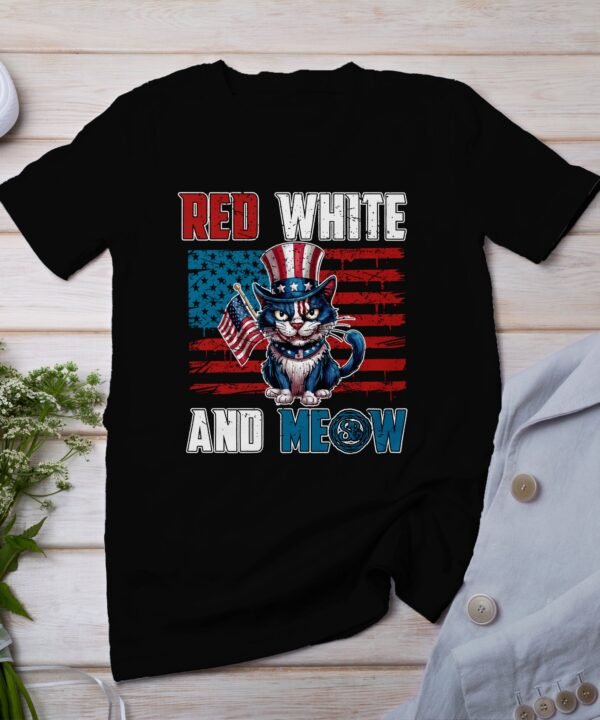 Nationalfeiertag T-Shirt USA 4 Juli Outfit Veteran Patrioten Look Freiheit Style Amerika Böse Katze Flaggen Design Freiheitsstatue Stolz
