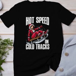 Geschwindigkeit im Schnee T Shirt, Lustiges Winter Schlitten T Shirt, Weihnachtsgeschenk für Schneeliebhaber, Damen Schlittenfahren Tee