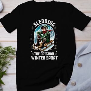 Lustiger Elfen-T-Shirt Retro-Schnee-Schlittenfahren Originales Wintersport-Design Weihnachten Kurzarm Urlaubsgeschenk