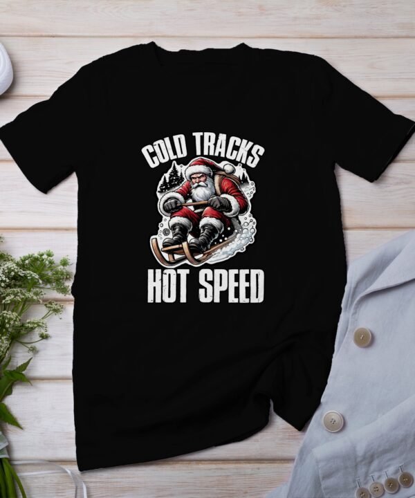 Weihnachtsmann Schlitten lustiges T-Shirt, Geschenkidee für Männer, Frauen, Kinder, cooler Weihnachtspullover, kalte Strecken heiße