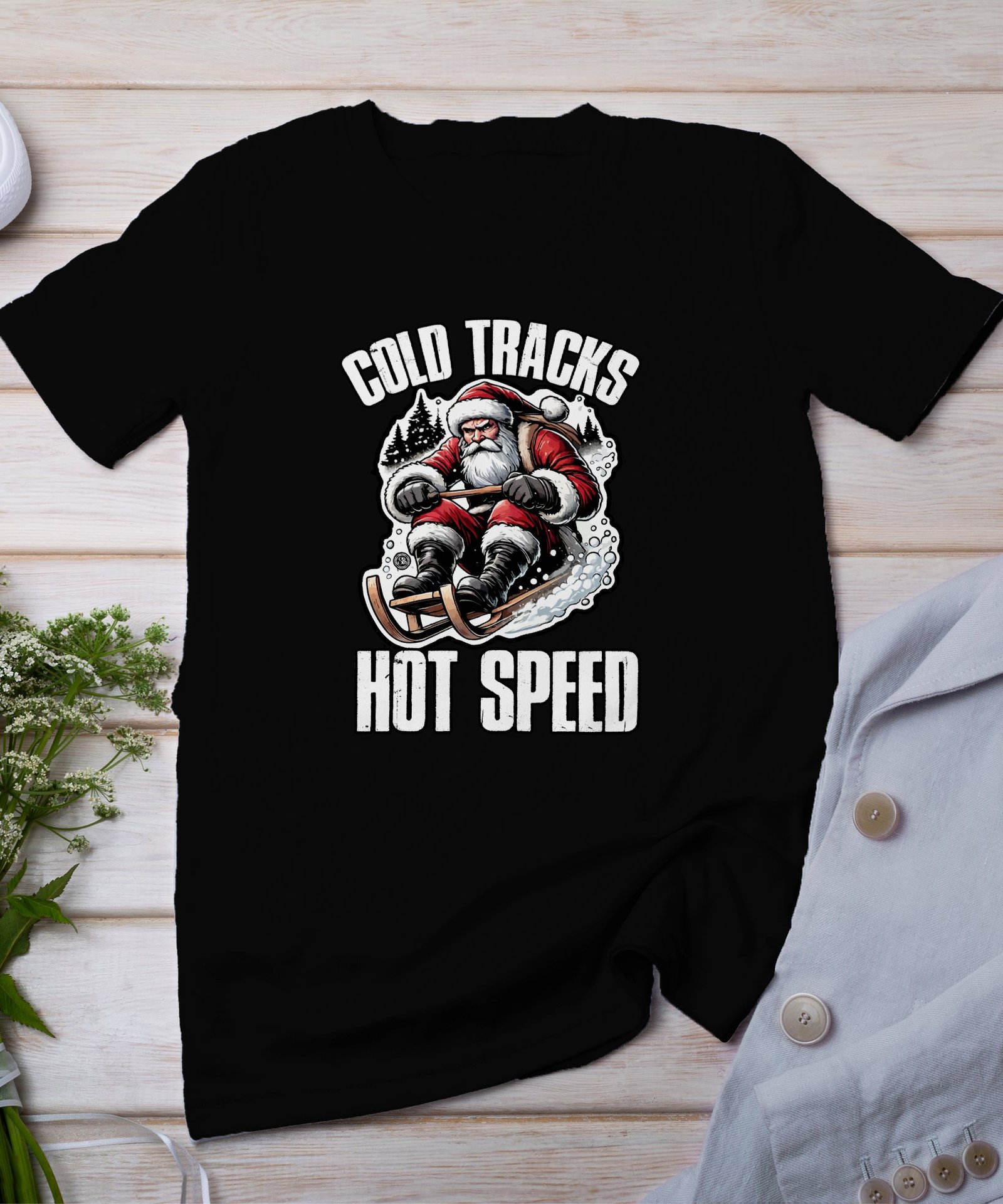 Weihnachtsmann Schlitten lustiges T-Shirt, Geschenkidee für Männer, Frauen, Kinder, cooler Weihnachtspullover, kalte Strecken heiße
