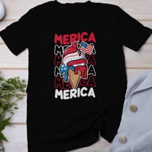 Nationalfeiertag T-Shirt USA 4 Juli Outfit Veteran Patrioten Look Freiheit Style Merica Rot Weiß Blau Eiscreme Design Freiheitsstatue Stolz