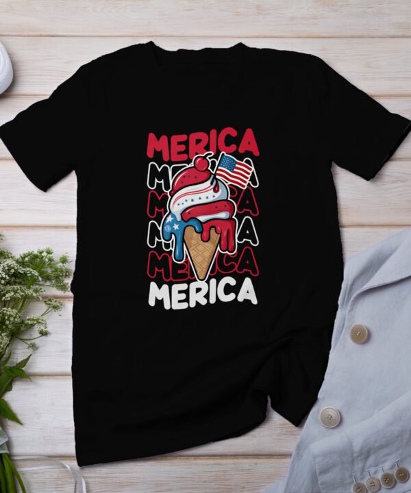 Nationalfeiertag T-Shirt USA 4 Juli Outfit Veteran Patrioten Look Freiheit Style Merica Rot Weiß Blau Eiscreme Design Freiheitsstatue Stolz