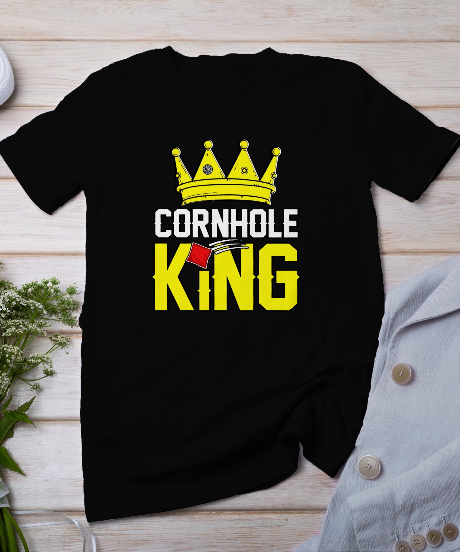Cornhole König Gartenspiel T-Shirt, Camping Freizeitspiel Shirt, Familien Sieger Outfit, Wurfsack Holzbrettspiel Tee, Sommer Outdoor-Spiel