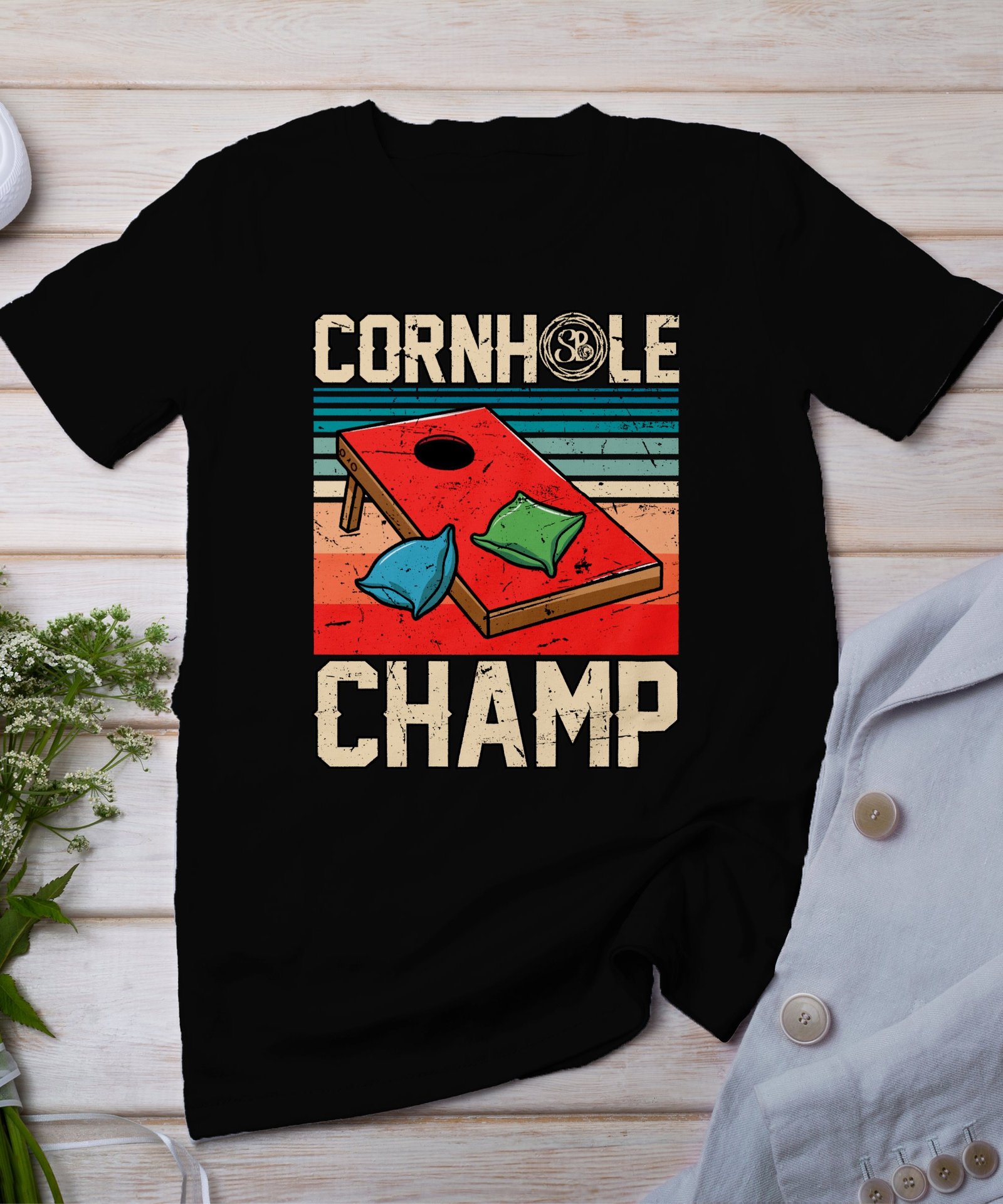 Cornhole Gartenspiel T-Shirt, Camping Freizeitspiel Shirt, Familien Sieger Outfit, Wurfsack Holzbrettspiel Tee, Sommer Outdoor-Spiel Champ