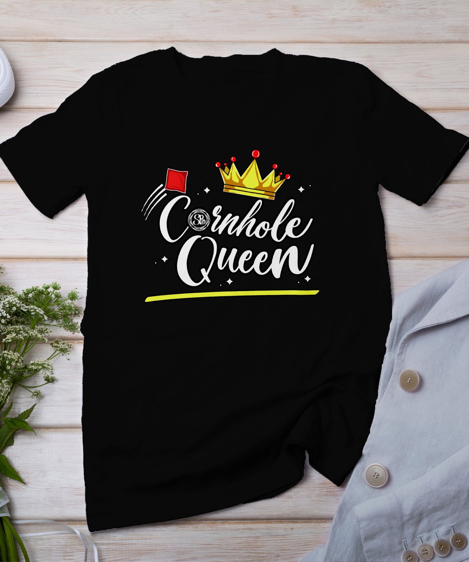Cornhole Königin Gartenspiel T-Shirt, Camping Freizeitspiel Shirt, Familien Sieger Outfit, Wurfsack Holzbrettspiel Tee, Sommer Outdoor-Spiel