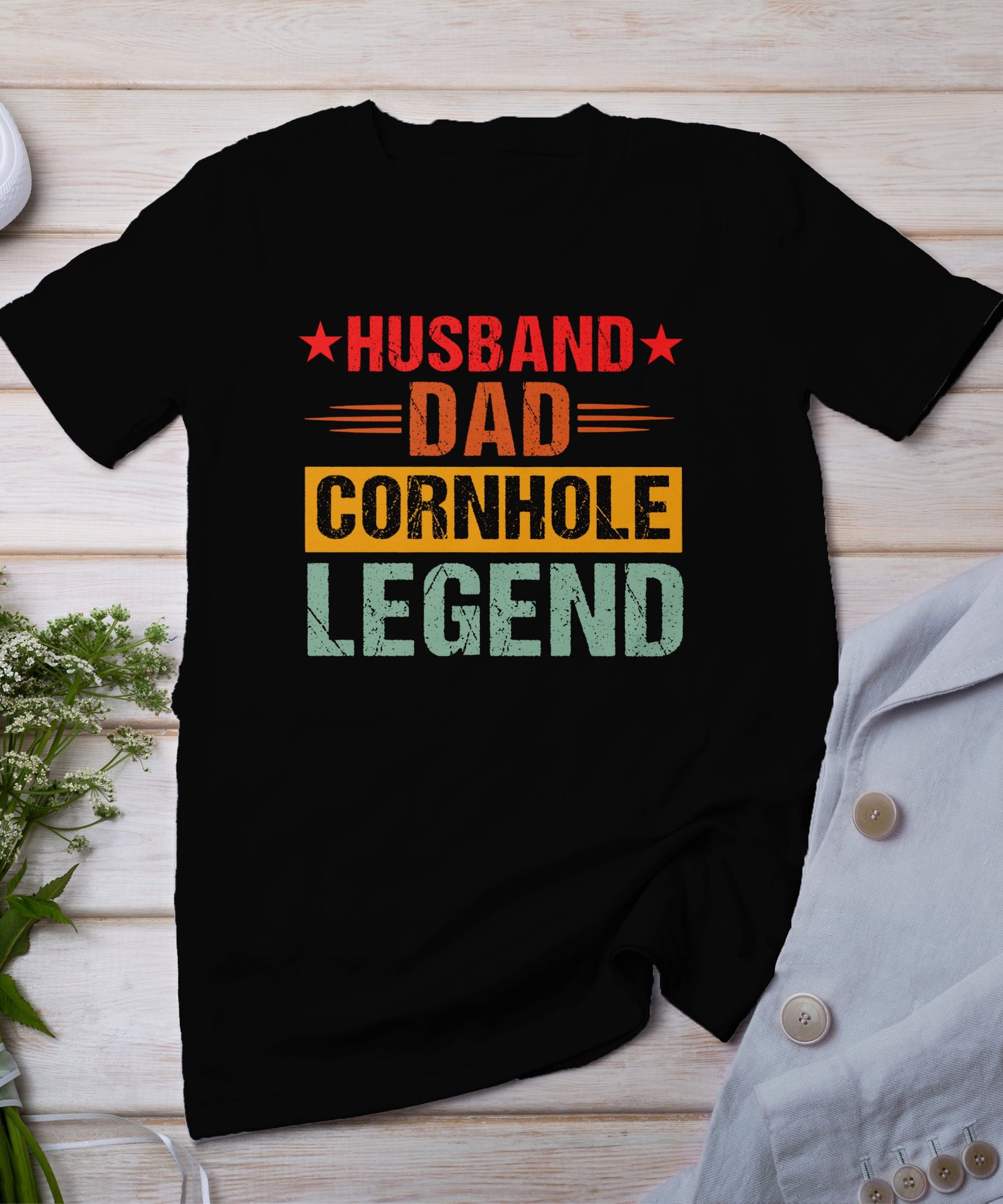 Cornhole Ehemann und Papa Gartenspiel T-Shirt, Familienfreizeitspiel Shirt, Turniersieger Outfit, Wurfsack Holzbrettspiel Tee, Outdoor-Spiel