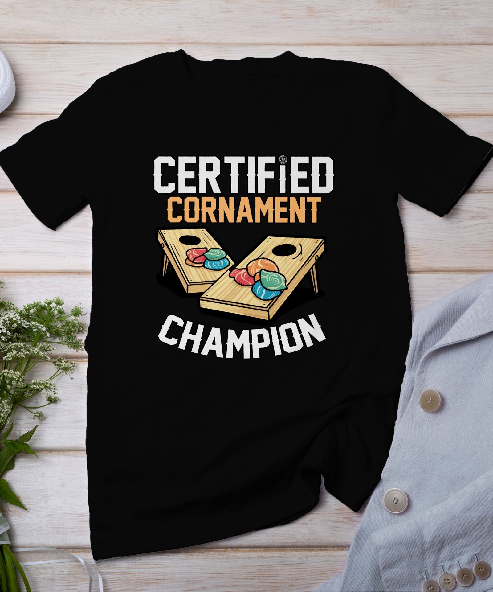 Cornhole Gartenspiel T-Shirt, Camping Freizeitspiel Shirt, Turniersieger Outfit, Wurfsack Holzbrettspiel Tee, Sommer Outdoor-Spiel Champ