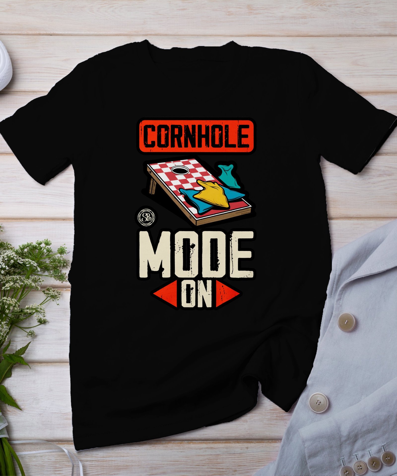 Cornhole Modus An Gartenspiel T-Shirt, Camping Freizeitspiel Shirt, Turniersieger Outfit, Wurfsack Holzbrettspiel Tee, Sommer Outdoor-Spiel