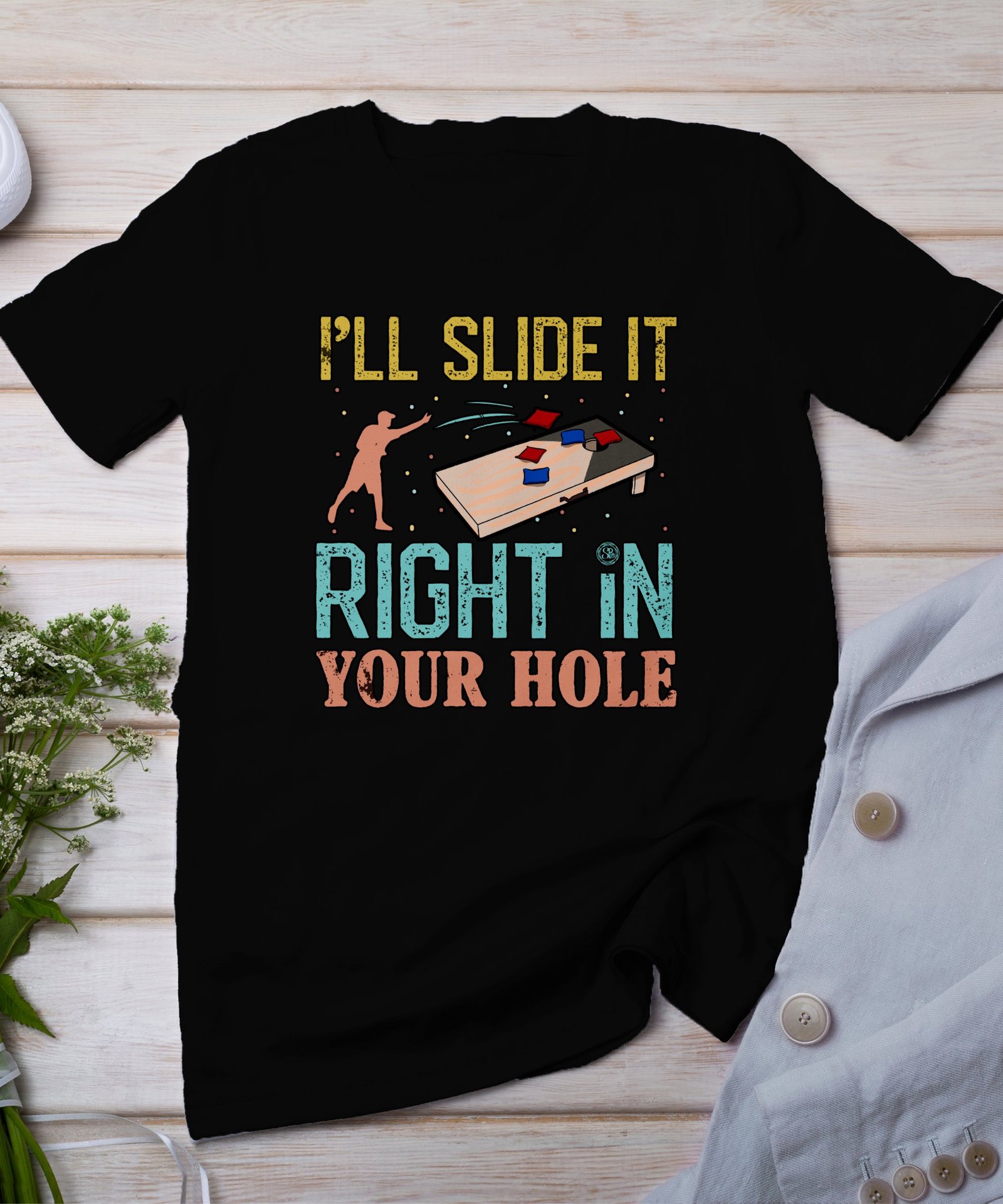 Cornhole Gartenspiel T-Shirt, Camping Freizeitspiel Shirt, Familien Sieger Outfit, Wurfsack Holzbrettspiel Tee, Sommer Outdoor-Spiel Champ