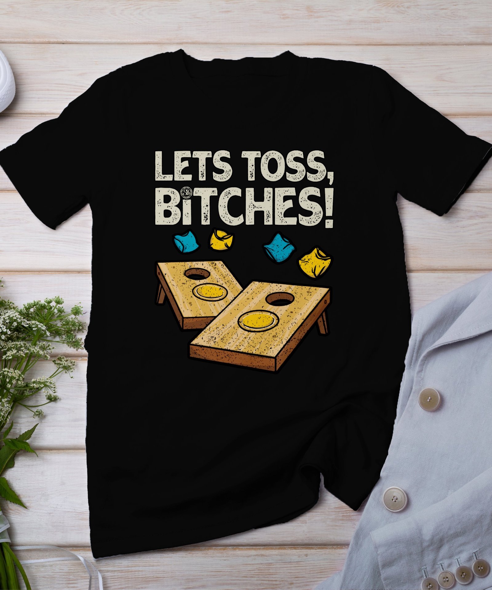 Wurfsack Gartenspiel T-Shirt, Grillparty Freizeitspiel Shirt, Turniersieger Outfit, Cornhole Holzbrettspiel Tee, Sommer Wurfspiel Champ