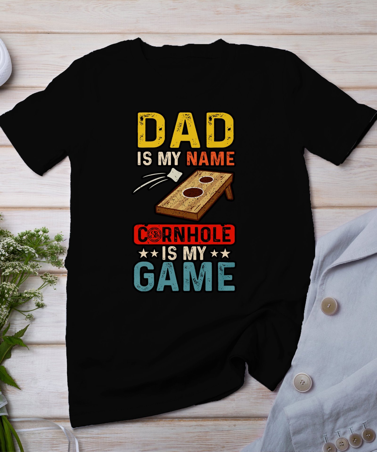 Cornhole Vater Gartenspiel T-Shirt, Camping Freizeitspiel Shirt, Familien Sieger Outfit, Wurfsack Holzbrettspiel Tee, Sommer Outdoor-Spiel