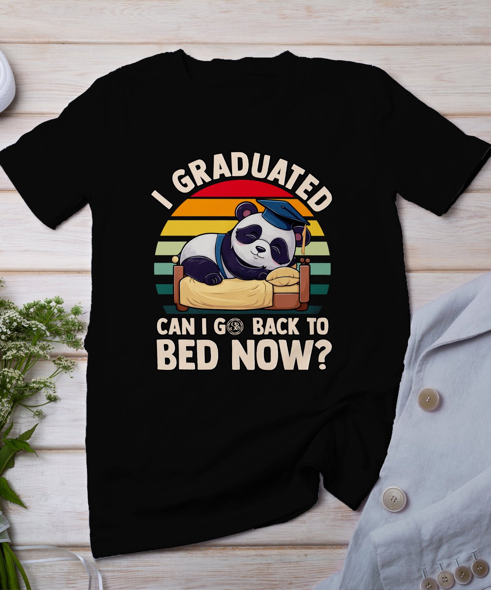 Abschlussgeschenk Panda T-Shirt für Absolventen Müde Abschlussfeier Schulabschluss Shirt Retro Schlafender Panda Bär Studium Bachelor Master