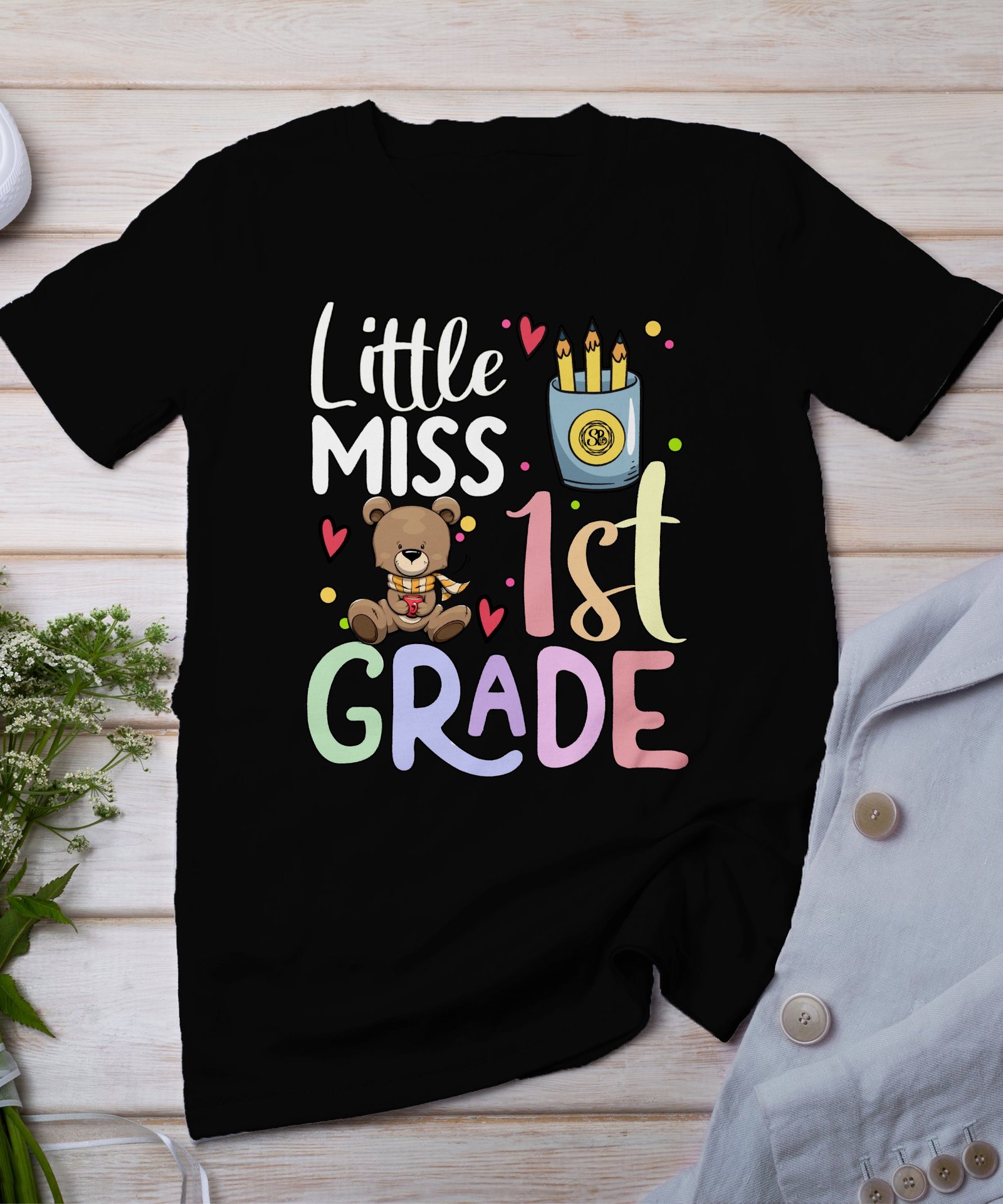 Kleine Miss 1 Klasse T-Shirt Abschied Kindergarten Schulanfänger Erstklässler Mädchen Geschenkidee Schulkind Schulanfänger Teddybär Set