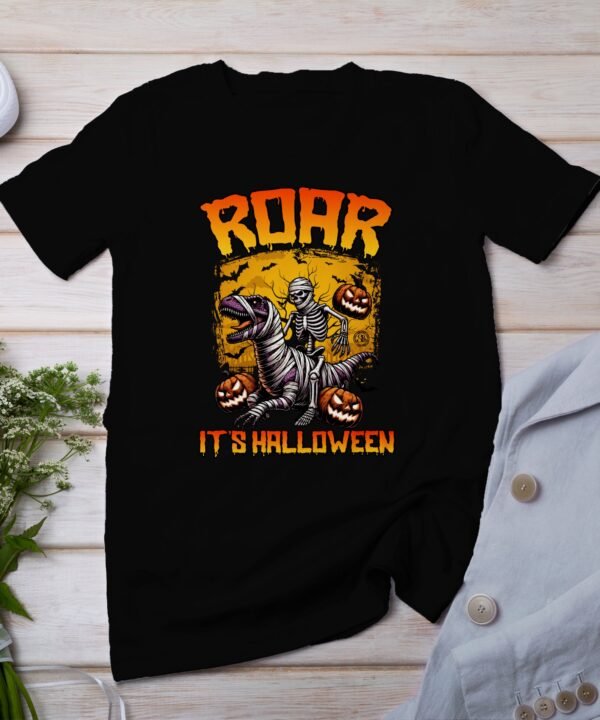 Scary Dinosaur Halloween T-Shirt, Spooky T-Rex Tee, Fun Magic Costume Dino Shirt, Hunter Witch Hour Madness Top, Trick-Or-Treat Night Party