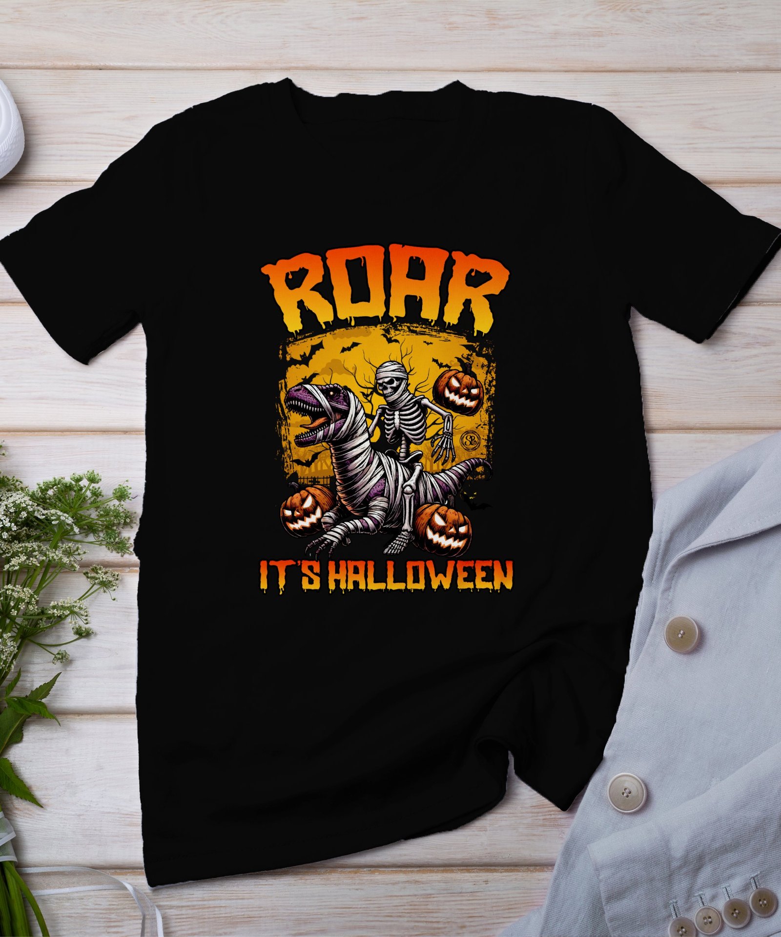 Scary Dinosaur Halloween T-Shirt, Spooky T-Rex Tee, Fun Magic Costume Dino Shirt, Hunter Witch Hour Madness Top, Trick-Or-Treat Night Party
