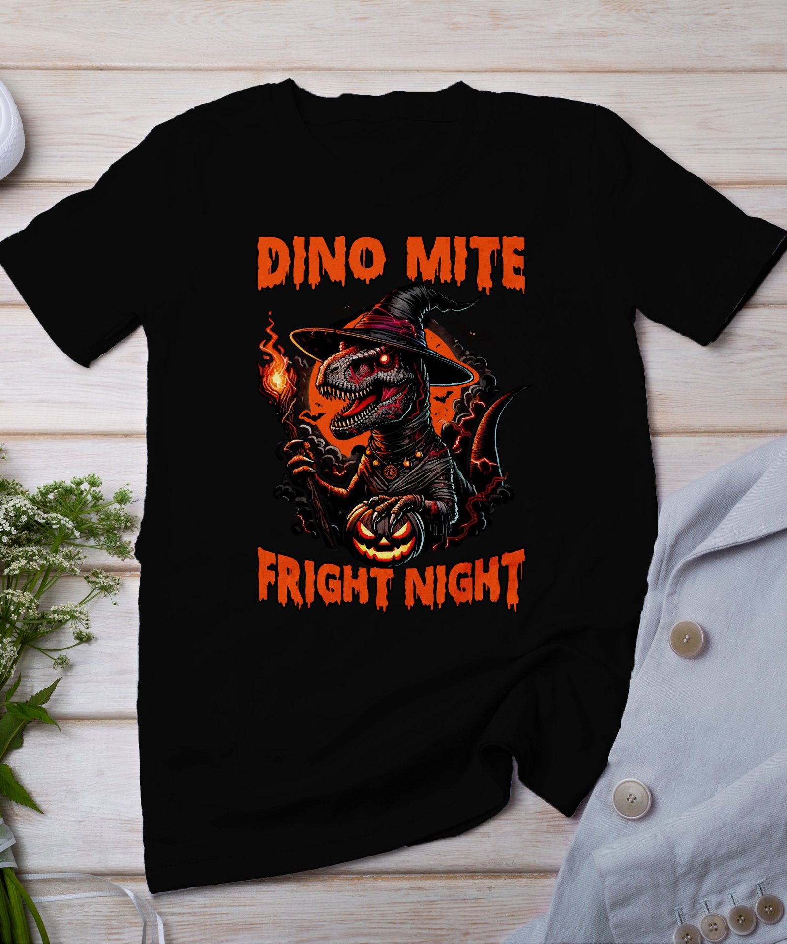 Scary Dinosaur Halloween T-Shirt, Spooky T-Rex Tee, Fun Magic Costume Dino Shirt, Hunter Witch Hour Madness Top, Trick-Or-Treat Night Party