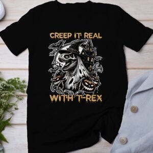 Scary Dinosaur Halloween T-Shirt, Spooky T-Rex Tee, Fun Magic Costume Dino Shirt, Hunter Witch Hour Madness Top, Trick-Or-Treat Night Party