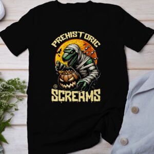Scary Dinosaur Halloween T-Shirt, Spooky T-Rex Tee, Fun Magic Costume Dino Shirt, Hunter Witch Hour Madness Top, Trick-Or-Treat Night Party