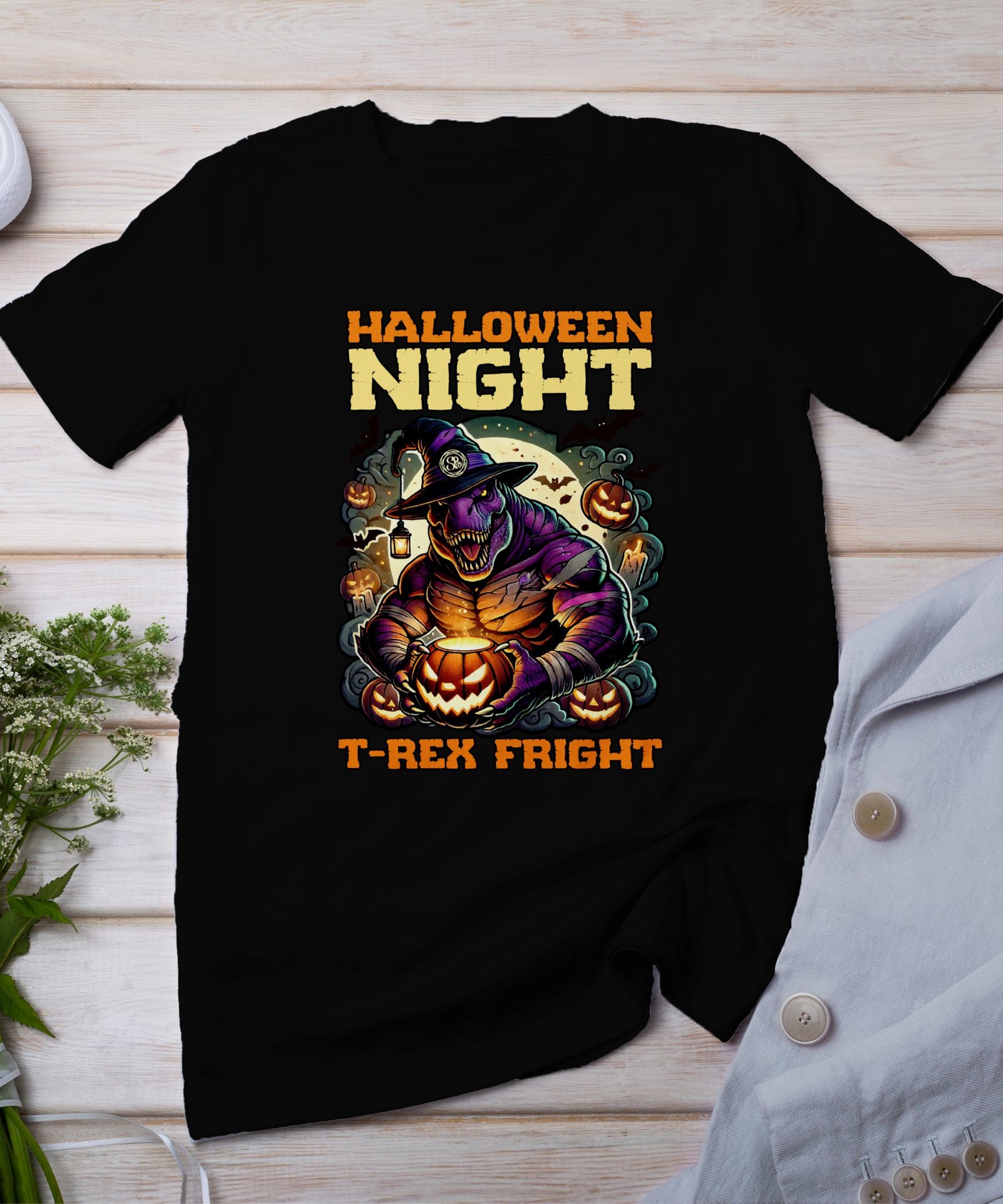 Scary Dinosaur Halloween T-Shirt, Spooky T-Rex Tee, Fun Magic Costume Dino Shirt, Hunter Witch Hour Madness Top, Trick-Or-Treat Night Party