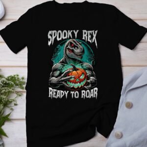 Scary Dinosaur Halloween T-Shirt, Spooky T-Rex Tee, Fun Magic Costume Dino Shirt, Hunter Witch Hour Madness Top, Trick-Or-Treat Night Party