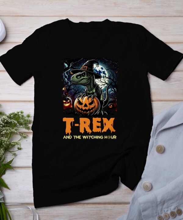 Scary Dinosaur Halloween T-Shirt, Spooky T-Rex Tee, Fun Magic Costume Dino Shirt, Hunter Witch Hour Madness Top, Trick-Or-Treat Night Party