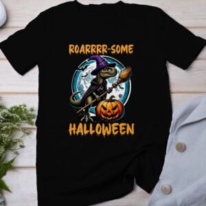 Scary Dinosaur Halloween T-Shirt, Spooky T-Rex Tee, Fun Magic Costume Dino Shirt, Hunter Witch Hour Madness Top, Trick-Or-Treat Night Party