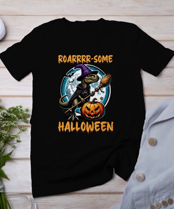 Scary Dinosaur Halloween T-Shirt, Spooky T-Rex Tee, Fun Magic Costume Dino Shirt, Hunter Witch Hour Madness Top, Trick-Or-Treat Night Party