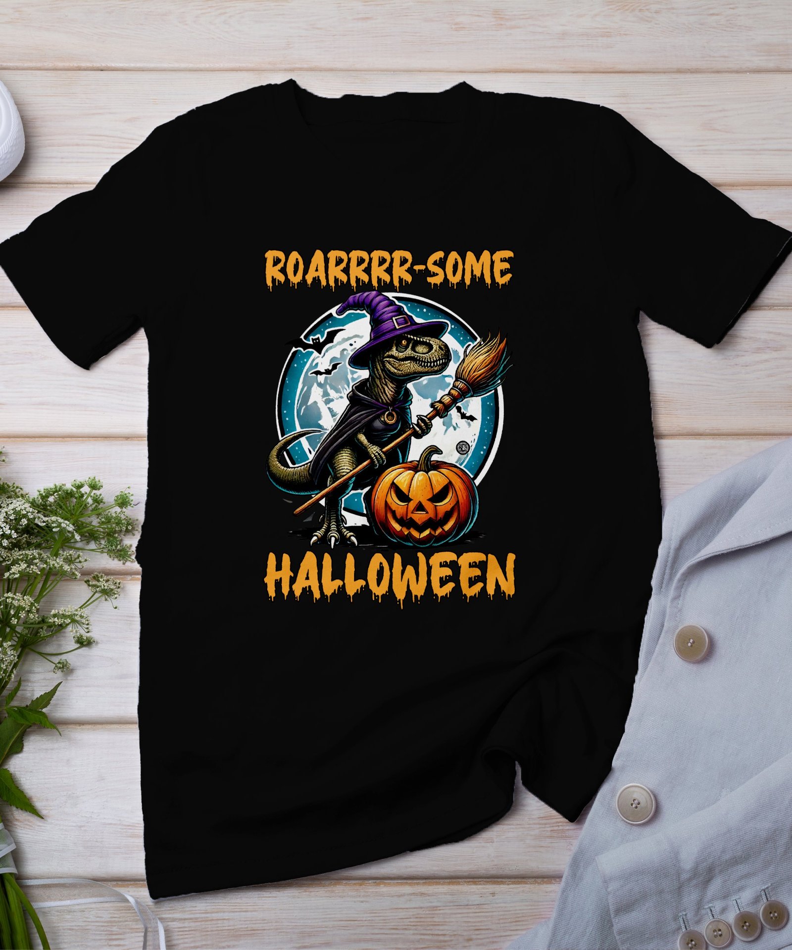 Scary Dinosaur Halloween T-Shirt, Spooky T-Rex Tee, Fun Magic Costume Dino Shirt, Hunter Witch Hour Madness Top, Trick-Or-Treat Night Party