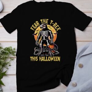 Scary Dinosaur Halloween T-Shirt, Spooky T-Rex Tee, Fun Magic Costume Dino Shirt, Hunter Witch Hour Madness Top, Trick-Or-Treat Night Party
