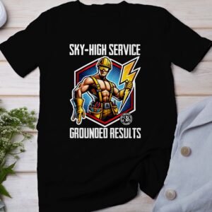 Electrician T-Shirt, Sky-High Service Grounded Results, Gift for Electricians, Unique Graphic Tee, Funny Electrician Shirt