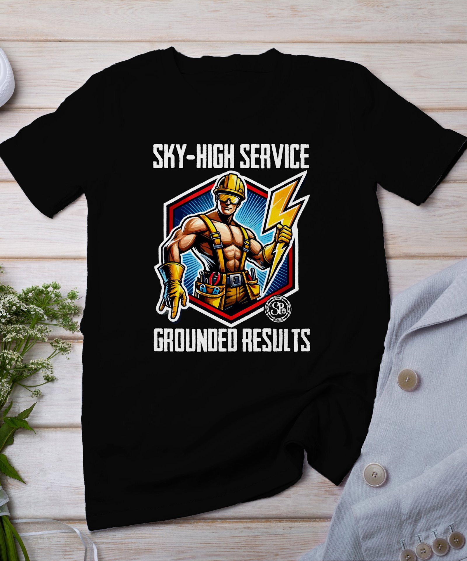 Electrician T-Shirt, Sky-High Service Grounded Results, Gift for Electricians, Unique Graphic Tee, Funny Electrician Shirt