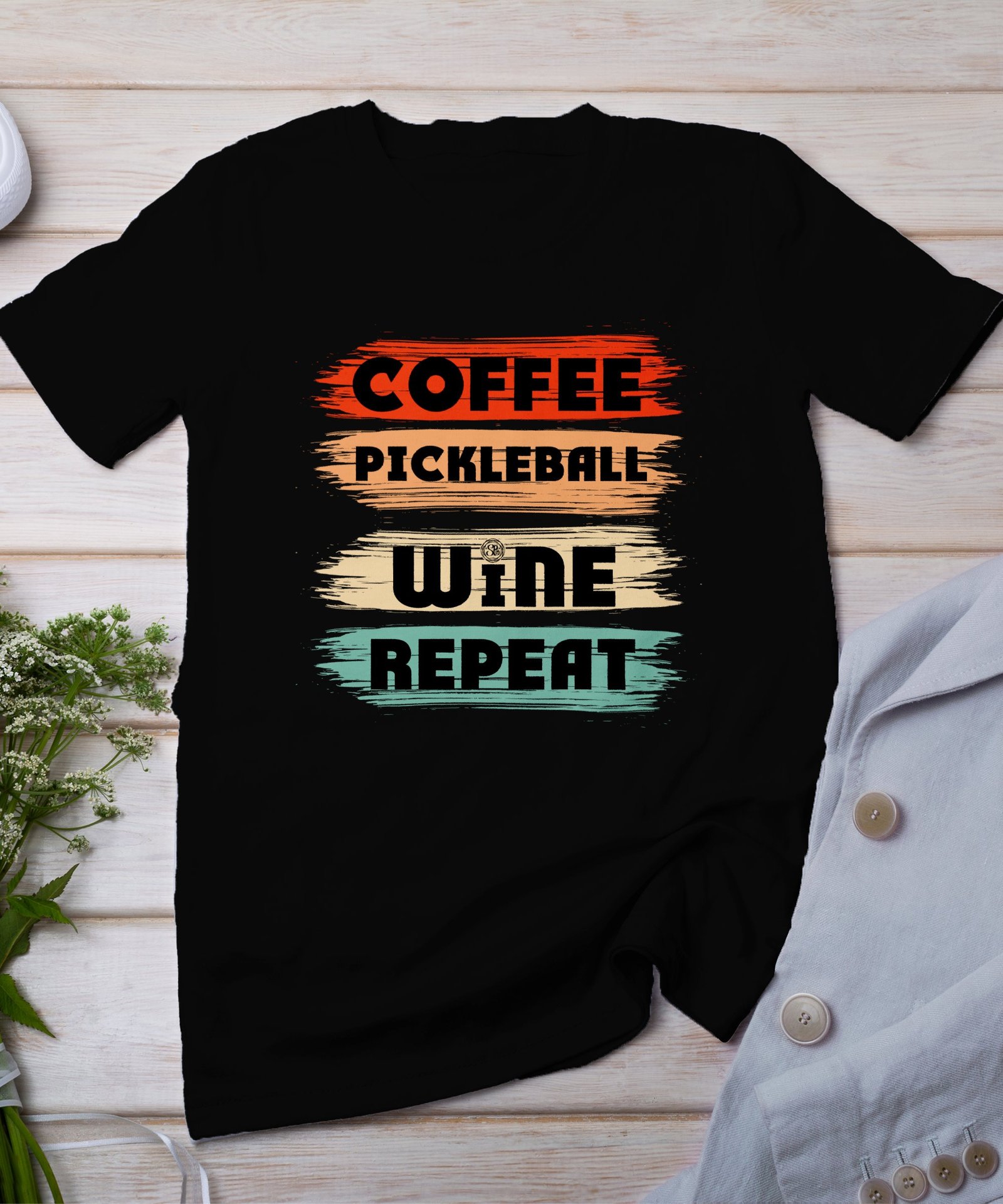 Lustiges T-Shirt Kaffee Pickleball Wein Wiederholen, Perfektes Geschenk für Sport- und Weinliebhaber, Humorvolles Freizeitshirt