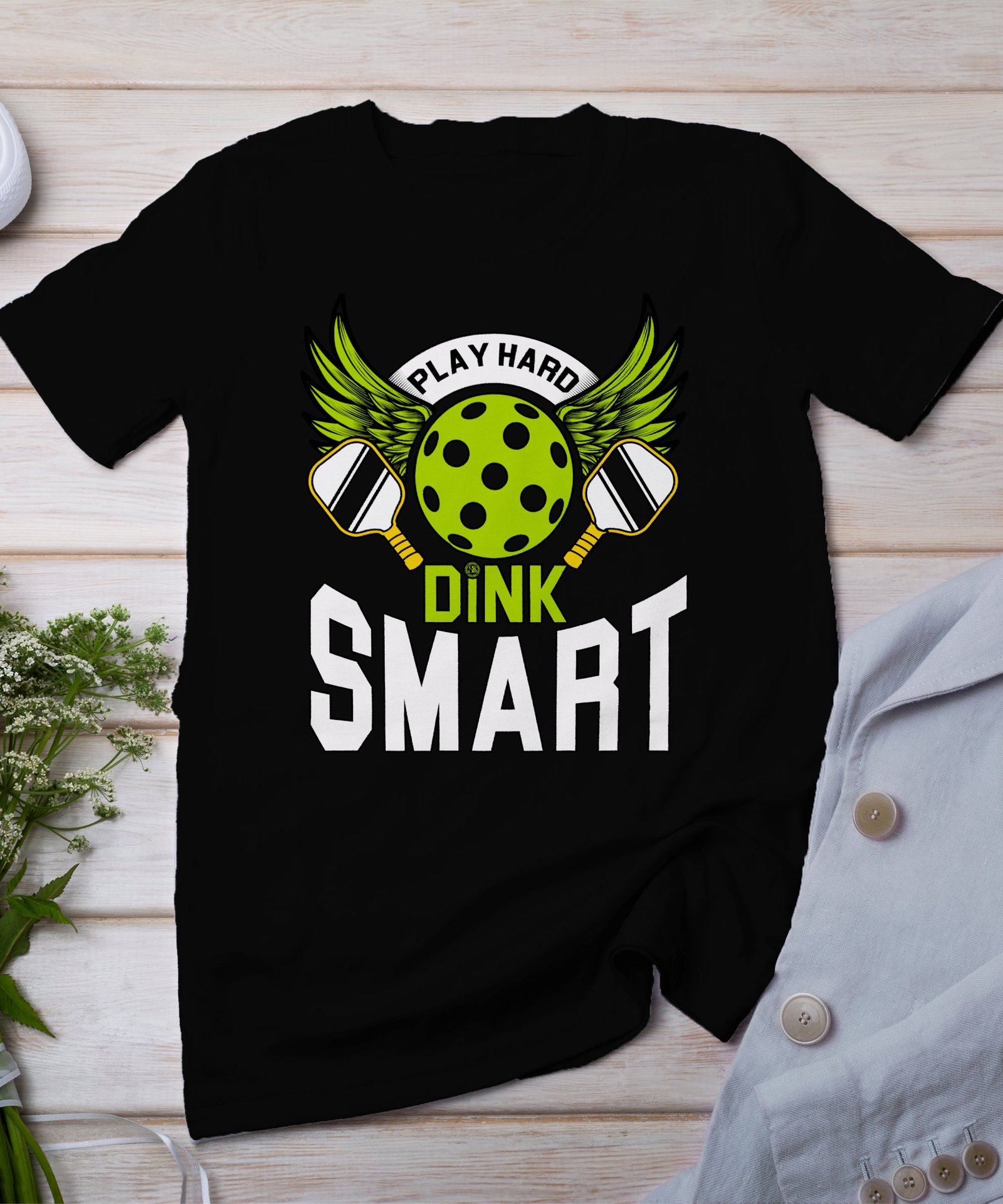 Pickleball T-Shirt, Geschenk für Sportliebhaber, Hart Spielen Und Klug Denken Motivationsspruch Tee, Lustiges Outdoor-Aktivität Team Shirt