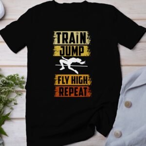 Lustiges T-Shirt fuer Sportliebhaber, Coole Geschenkidee fuer Turntrainer, Trainiere Springe Fliege Wiederholen Design
