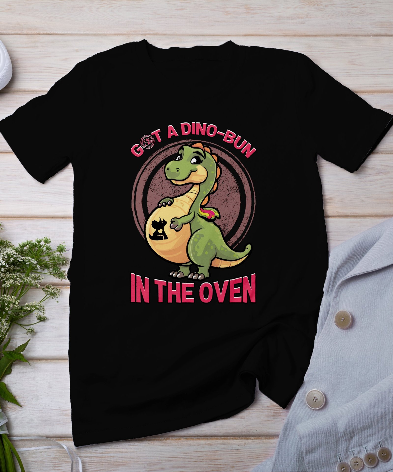 Dino Im Ofen T-Shirt Schwangerschaftsvorbereitung Shirt Baby Ankündigung Dinosaurier Shirt Pregasaurus Babybauch T-Shirt Werdende Mama