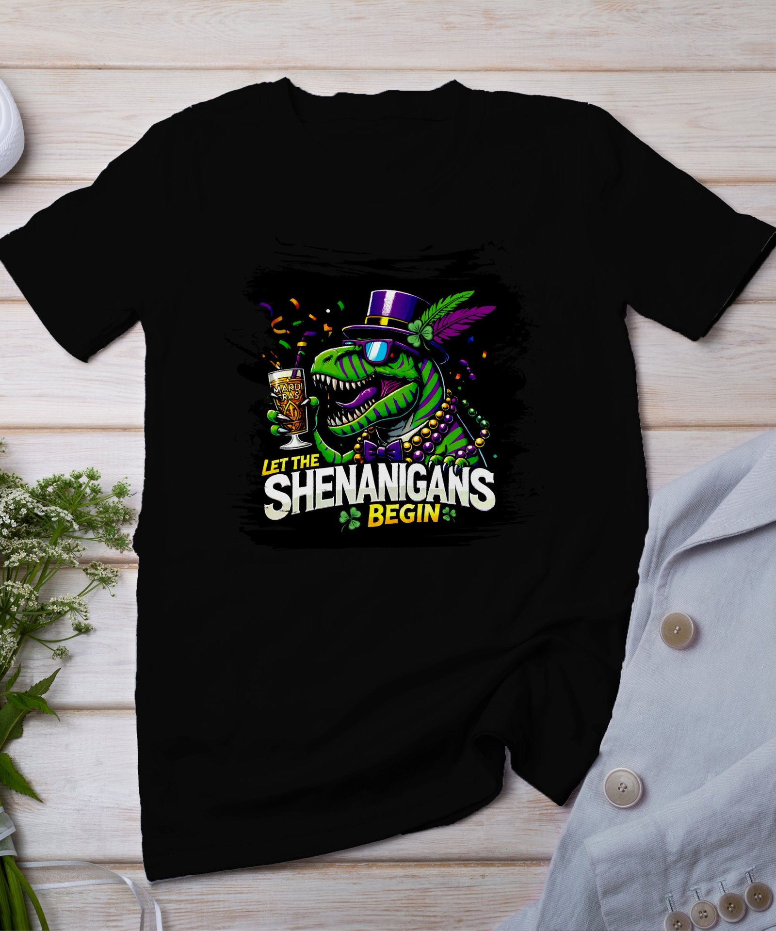 Partyoutfit Dinosaurier T-Shirt Lasse Die Eskapaden Beginnen Karneval Kostümshirt Festival Getränke Mardi Gras Dinosaurier Outfit