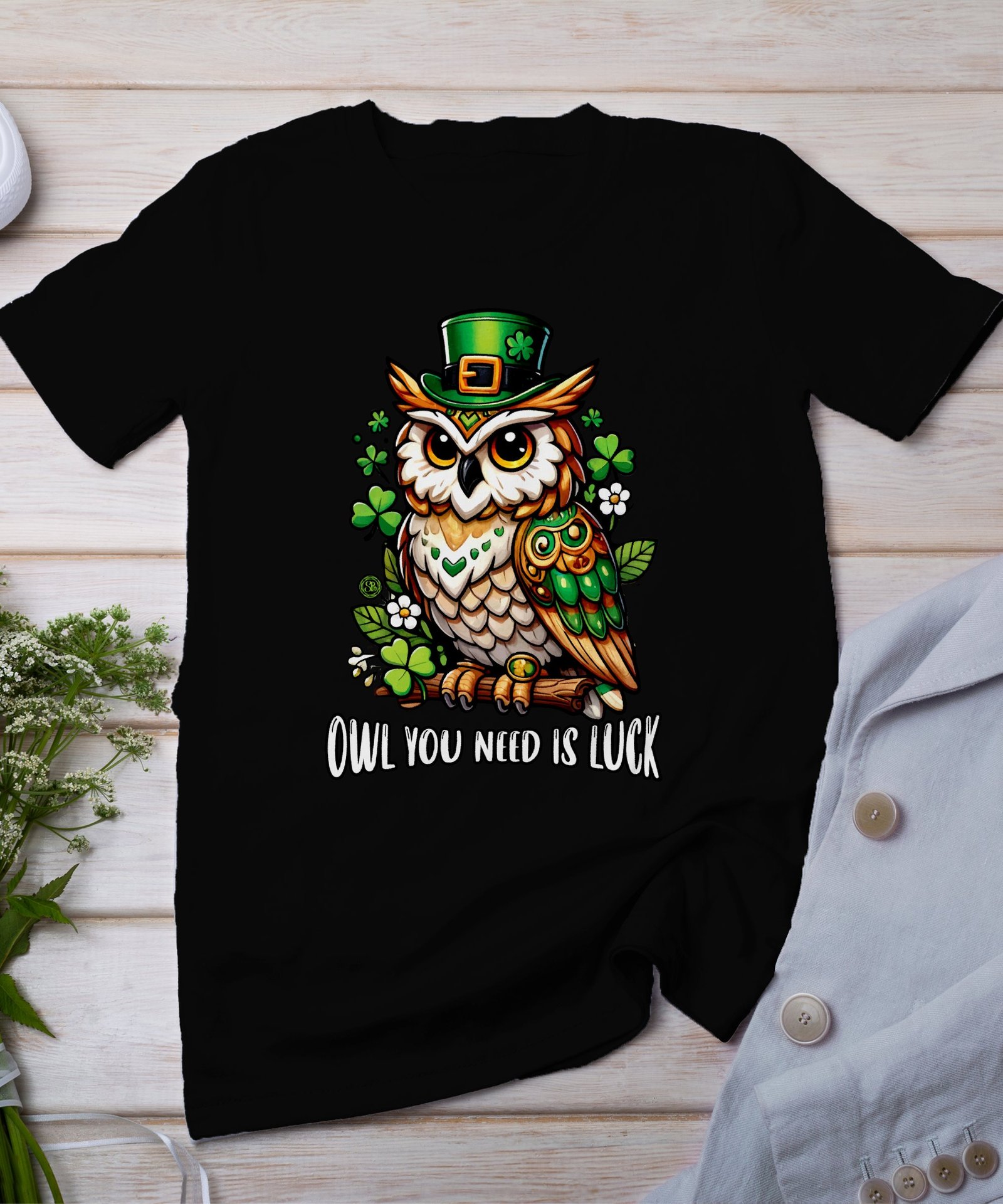 Grüne Eulen Shirt St. Patrick’s Day Glück Eule Design Irland Eulen TShirt Irisches Festival St. Patrick’s Day Nachteulen Tee