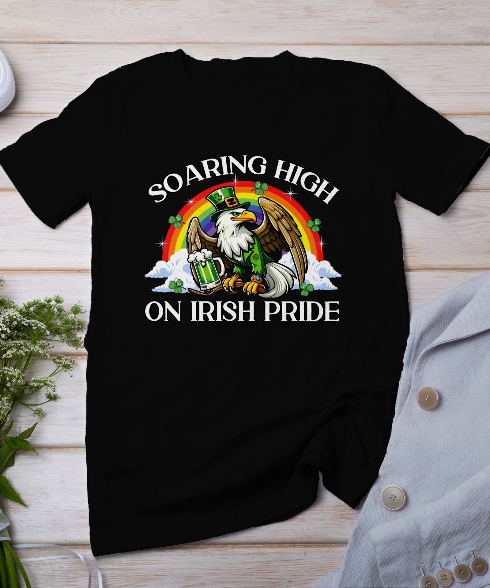 St. Patrick’s Day Regenbogen T-Shirt irisches Adler Tee Grünes Bier Amerika Seeadler St. Paddy Festival Shirt Irland Glücksklee