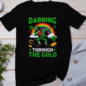 Lustiger Irscher Tanz Dabbing Kobold Regenbogen Gold T-Shirt Irisches St Patricks Day Kleeblatt Glück Tee Party Festival Volkstanz Shirt