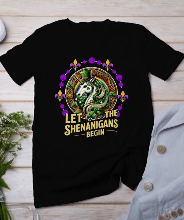 Saint Patricks Day Einhorn T-Shirt Regenbogen Kleeblatt Tee Mardi Gras Festival Outfit Irland Shirt Farbenfrohe Motiv Partykostüme