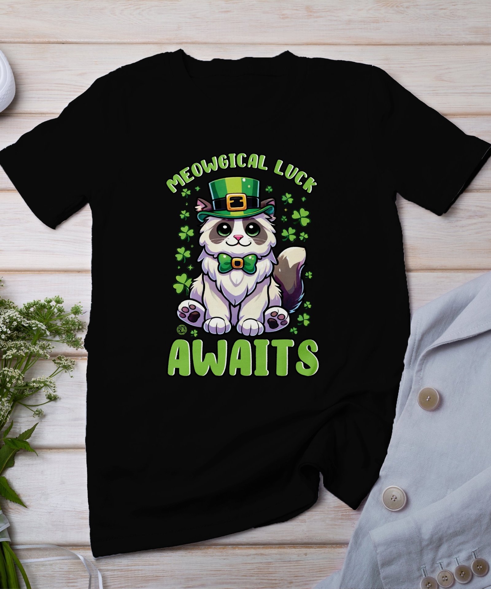 Lustige Katze T-Shirt Meow Glück Shirt St. Patricks Day Lieblingskatze Shirt Irland Festival Grafik T Shirt Glücksklee Katzenfreund Shirt