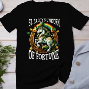 St Paddys Glück Einhorn Shirt St Patricks Day T-Shirt Irland Festival Tee Fun Hufeisen Regenbogen Tee Irische Feierlichkeiten Gold Freude