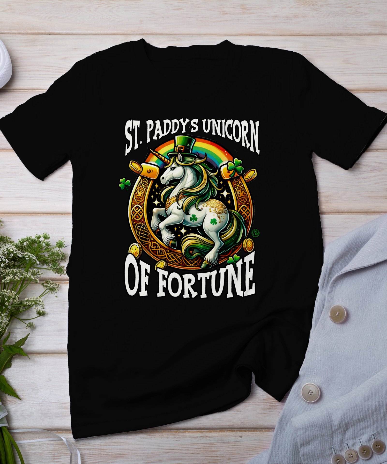 St Paddys Glück Einhorn Shirt St Patricks Day T-Shirt Irland Festival Tee Fun Hufeisen Regenbogen Tee Irische Feierlichkeiten Gold Freude
