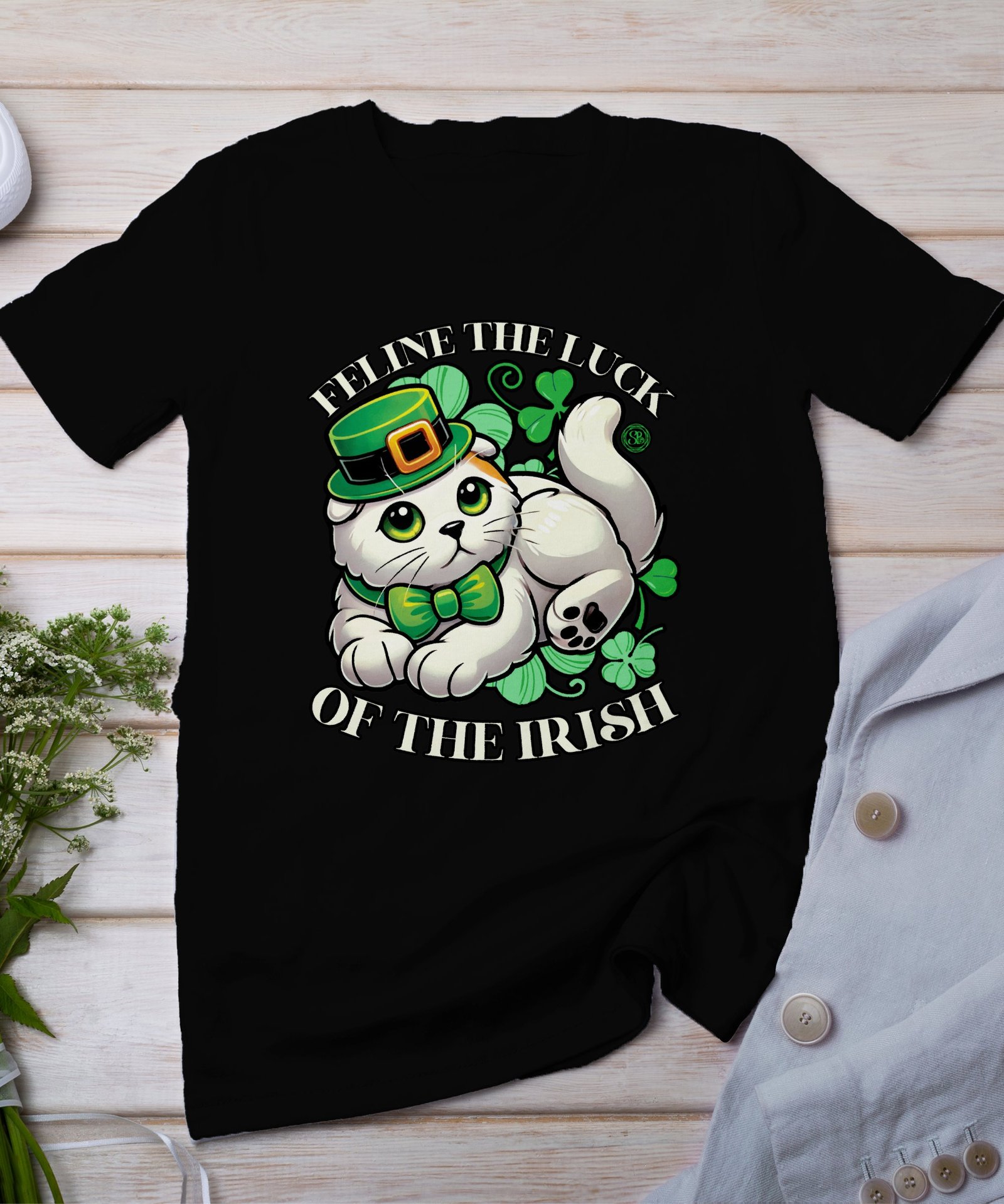 Glück Irland T-Shirt Katzenliebhaber Kleeblatt Stil St Patrick’s Day Tee Irland Glückstier Bekleidung Keltische Kleeblätter Shirt Glücksklee