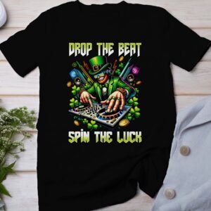 Grüner DJ Kobold T-Shirt Beat Festival St. Paddy Shirt für Musikliebhaber Party Musik Kleeblätter Fan Ginger Glücksbringer Tee St. Patrick
