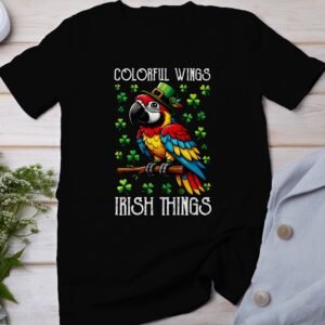 St. Patrick's Day Papagei T-Shirt Irland Papagei Hut Bunte Flügel Klee Papagei Saint Paddy Day Lustig Irisch Papagei Shirt Glücksklee