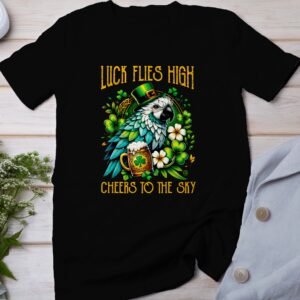 St. Patrick Papagei T-Shirt Glücksvogel Shirt Kleeblatt Design Bierliebhaber Aufdruck Tee Irisches St. Paddy Tee Outfit Blumen Vogel