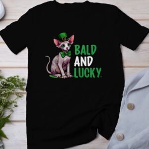 Spyhnx Katze St. Paddy T-Shirt Nackte Katze mit Hut und Schleife St. Patricks Day Shirt Katzenliebhaber Glück Irisches Festival Tee