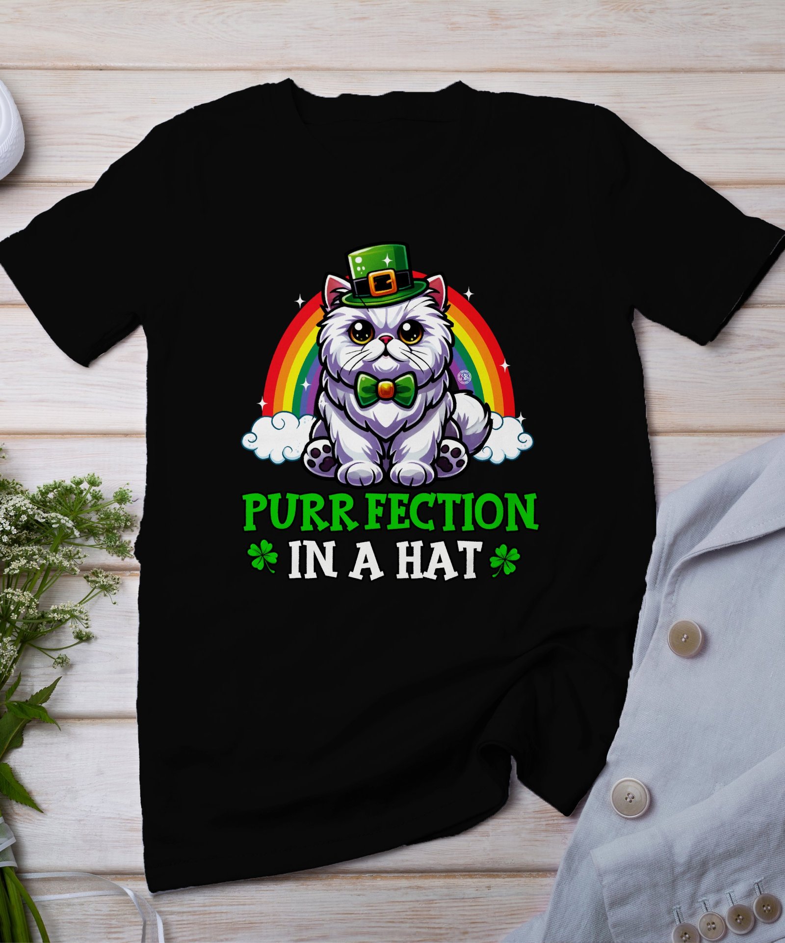 Lustiger St. Patricks Day Katzen T-Shirt, Perfekte Katze in einem Hut, Niedliches St. Patricks Day Tier T-Shirt, Welthundetag Geschenkidee